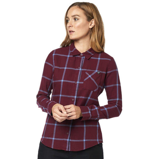 Fox - Botones de Franela estándar para Mujer, Color carbón/Grafito/Rojo, Talla L
