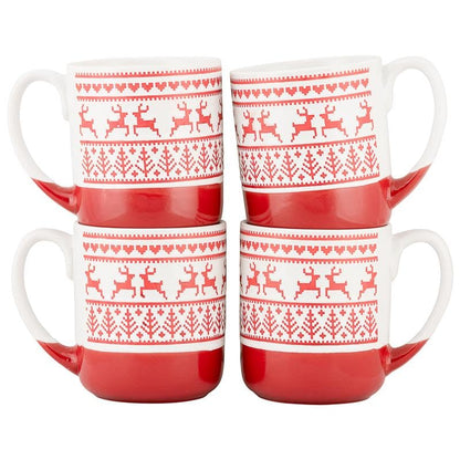 4 tazas de cerámica de renos en relieve de Strawberry Street, juego de 4 (rojo), S4MUG-XMAS