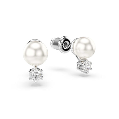 Swarovski Aretes de botón Matrix, Crystal Pearl, Talla redonda, Blancos, Baño de rodio