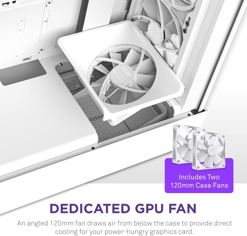 NZXT H5 Flow Compact ATX Mid-Tower PC Gaming Case – CC-H51FW-01- High Airflow Perforated Front Panel – Tempered Glass Side Panel – 2 x 120mm Fans Included – 280mm Radiator Support – Ｗhite