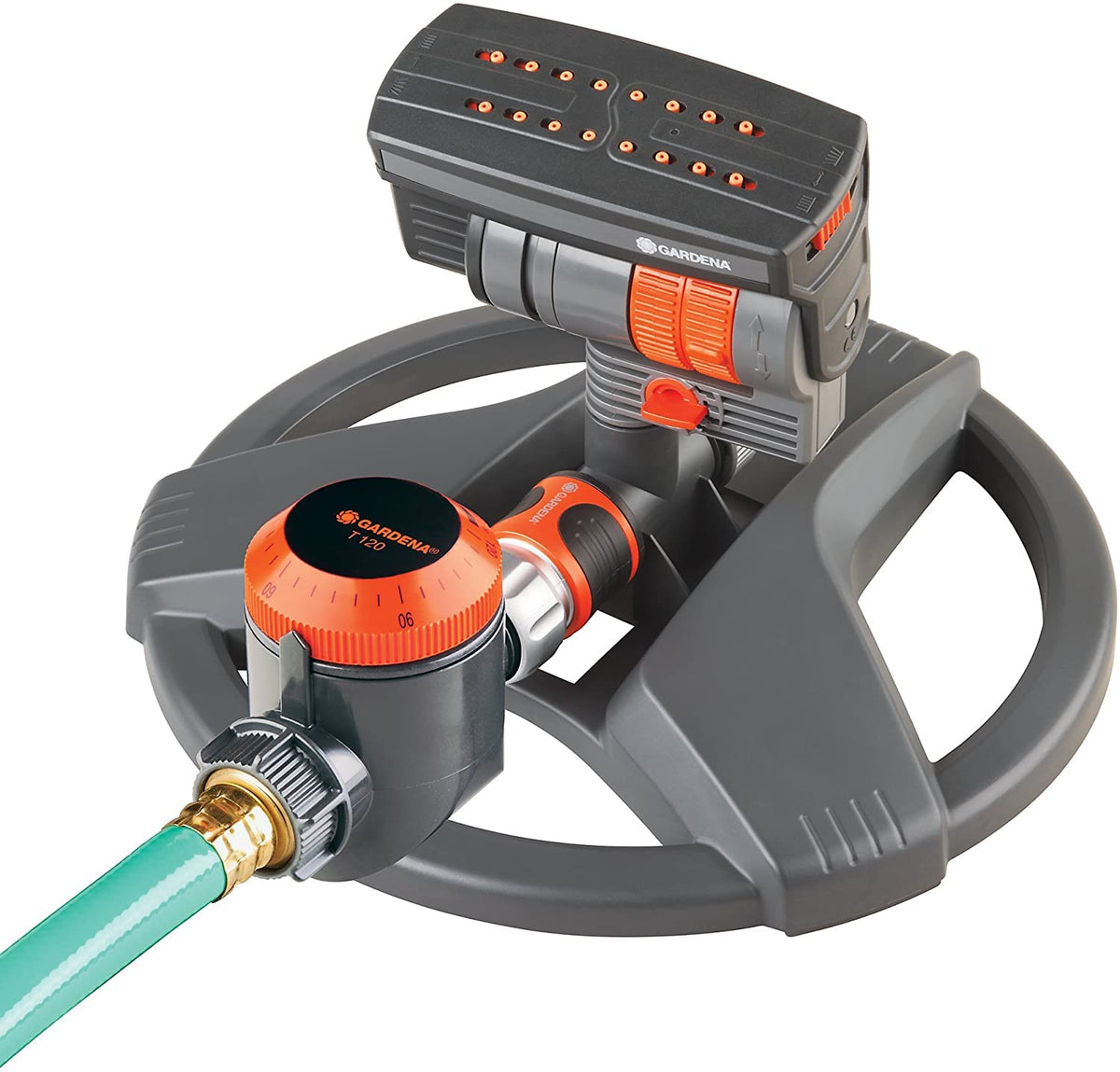 Gardena ZoomMaxx Aspersor Oscilante Ajustable para Jardín - Base ponderada, con temporizador