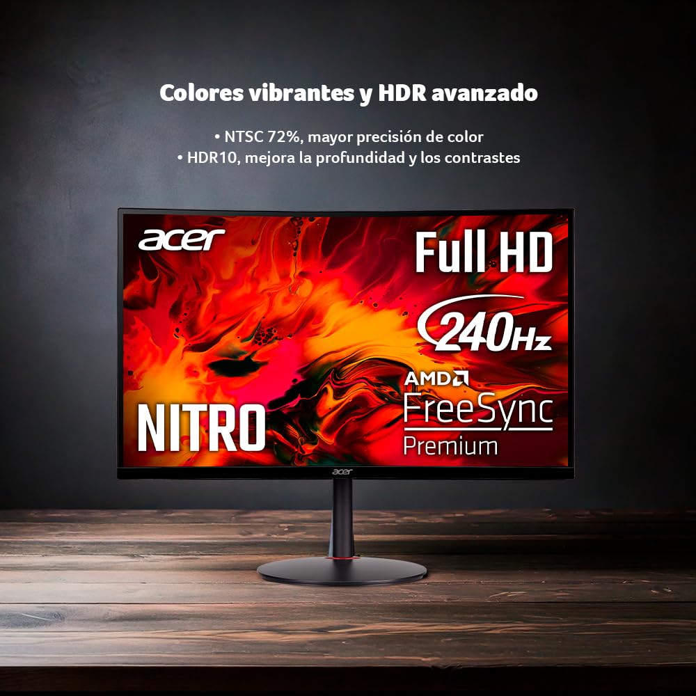 Acer Nitro XZ270 X2bmiiphx Monitor Gamer Curvo de 27 Pulgadas | FHD 1920 x 1080, panel VA, 240 Hz, 1 ms, curva 1500R, AMD FreeSync Premium, HDMI y DisplayPort