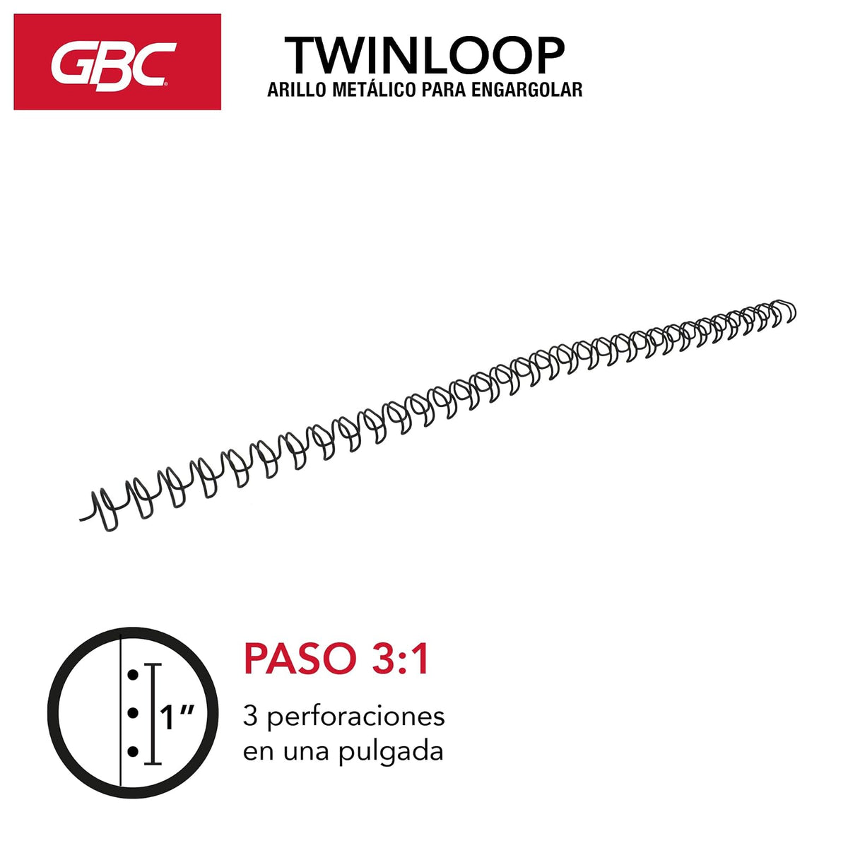 GBC Arillo Metálico Twin Loop 3:1-1/4" para Engargolar, Color Negro, Paquete con 100 Piezas. P7240