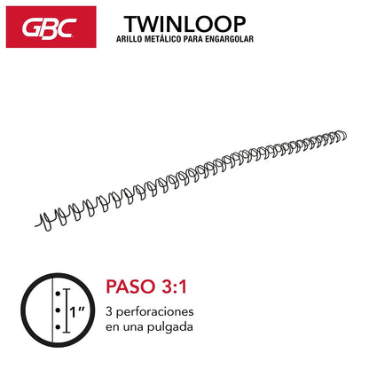 GBC Arillo Metálico Twin Loop 3:1-1/4" para Engargolar, Color Negro, Paquete con 100 Piezas. P7240