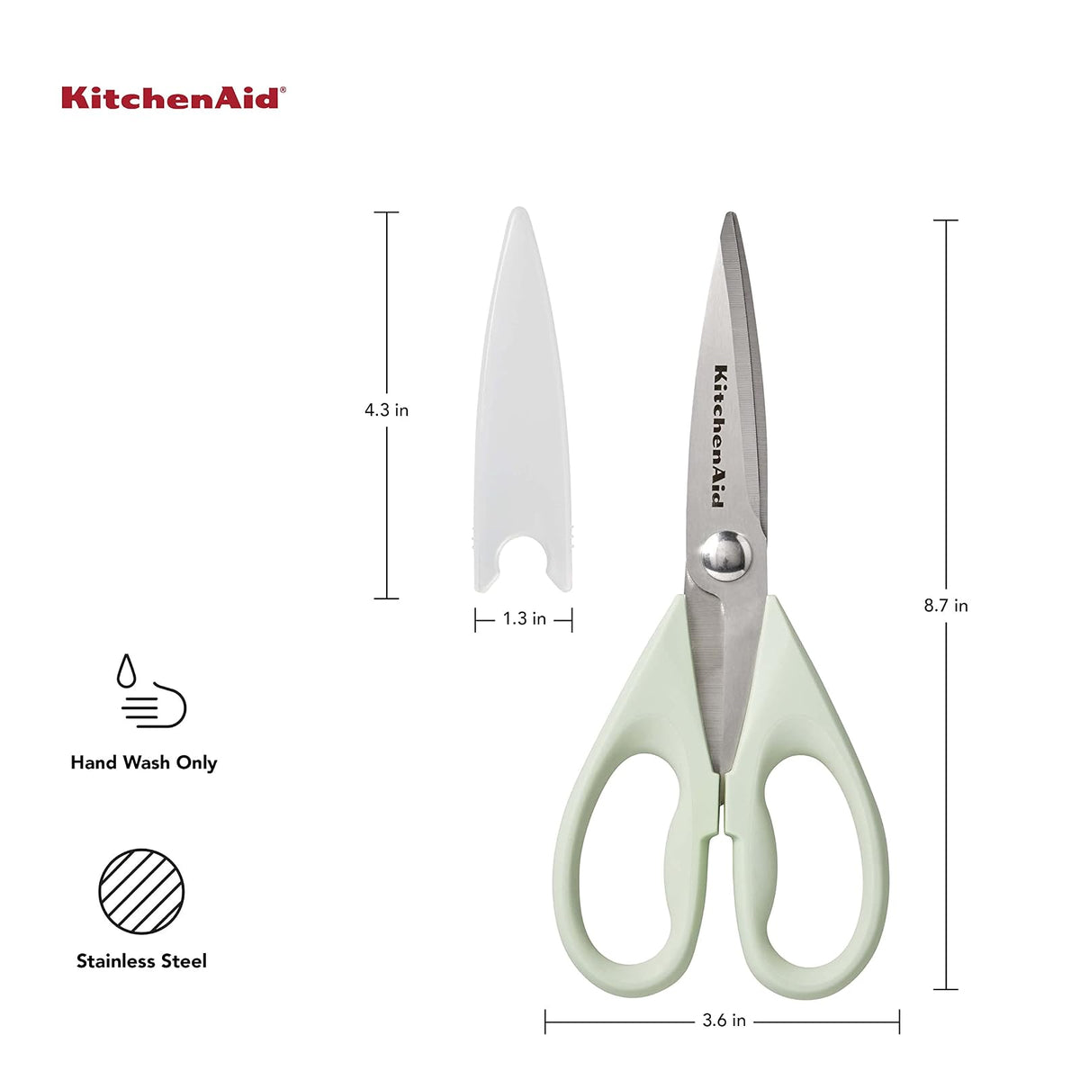 KitchenAid - Tijeras de cocina multiusos con funda protectora, tijeras duraderas de acero inoxidable, aptas para lavaplatos, mango cómodo de agarre suave, 8.72 pulgadas, pistacho