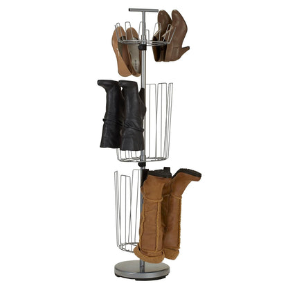 Household Essentials 2132-1 Estante giratorio de metal para zapatos y botas de 3 niveles, plateado