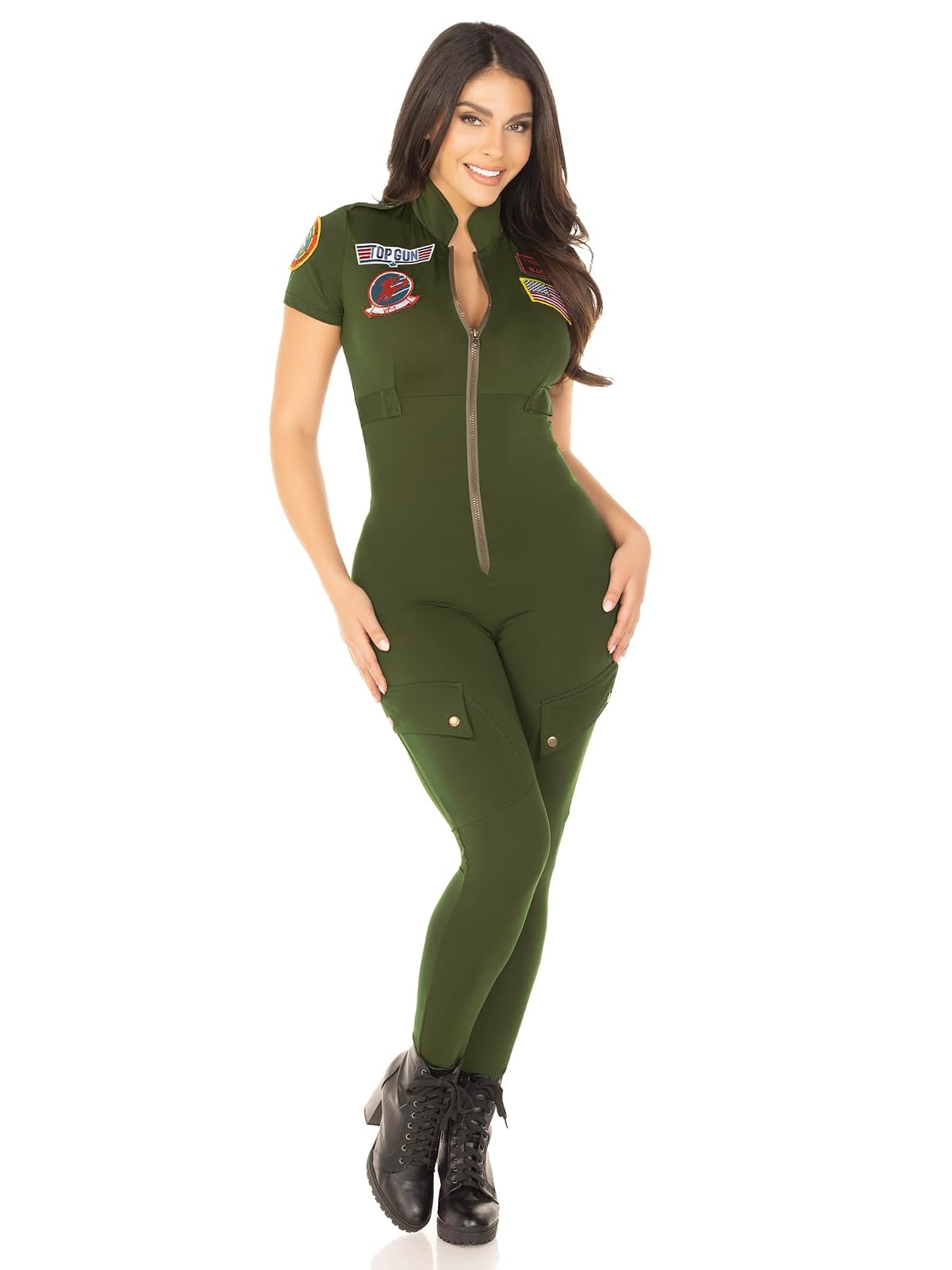 Leg Avenue Women's Top Gun Flight Suit Costume, Khaki