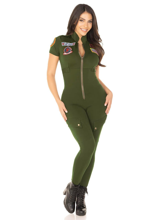 Leg Avenue Women's Top Gun Flight Suit Costume, Khaki