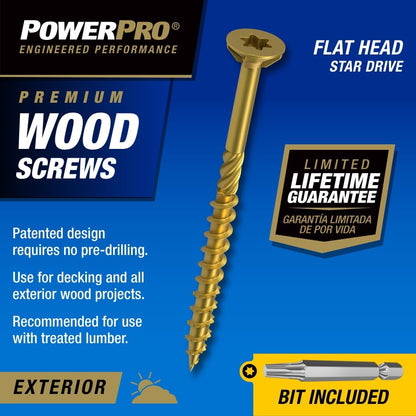 Power Pro Tornillos Para Madera #10 X 3 Pulgadas 967780 | Caja De 1200 Unidades, Resistentes A La Corrosión, Bronce Recubierto De Epoxi, Para Cubierta Exterior
