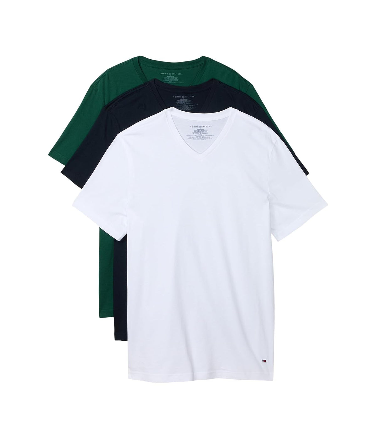 Tommy Hilfiger - Camisetas Interiores para Hombre, Paquete de 3 Camisetas clásicas de algodón con Cuello en V - G - Azul clásico, abeto, azul imperio