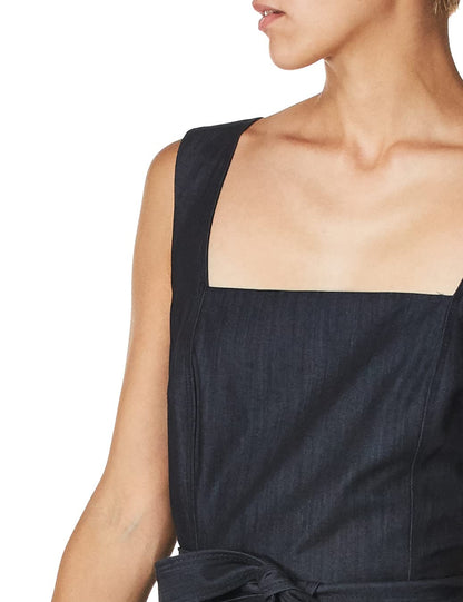 Calvin Klein Petite sin Mangas de Cuello Cuadrado Ajuste & Flare con Auto Lazo cinturón Vestido Vestido para Mujer