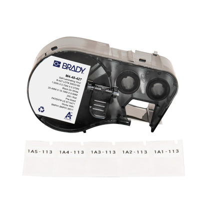 Brady Authentic Etiquetas de Vinilo Autolaminadas para Cables 180 Piezas - Negro sobre Blanco, Transparente - 1*0.75 inches