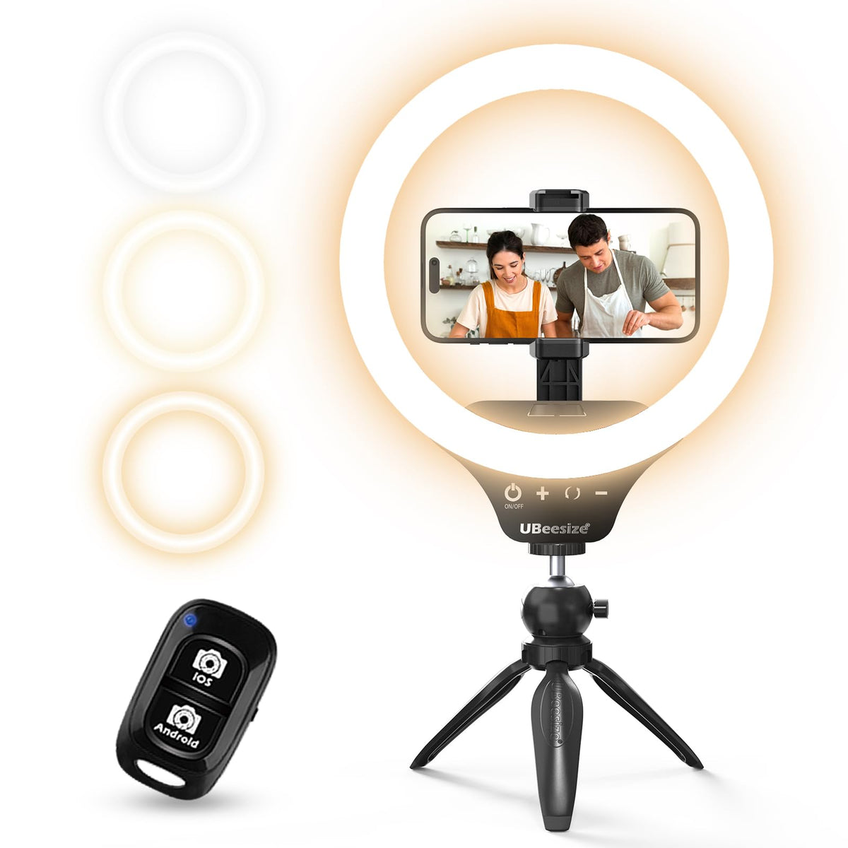 UBeesize Anillo de luz para Selfie de 10 Pulgadas con Soporte para trípode y Soporte para teléfono Celular, luz Circular LED de Escritorio Regulable