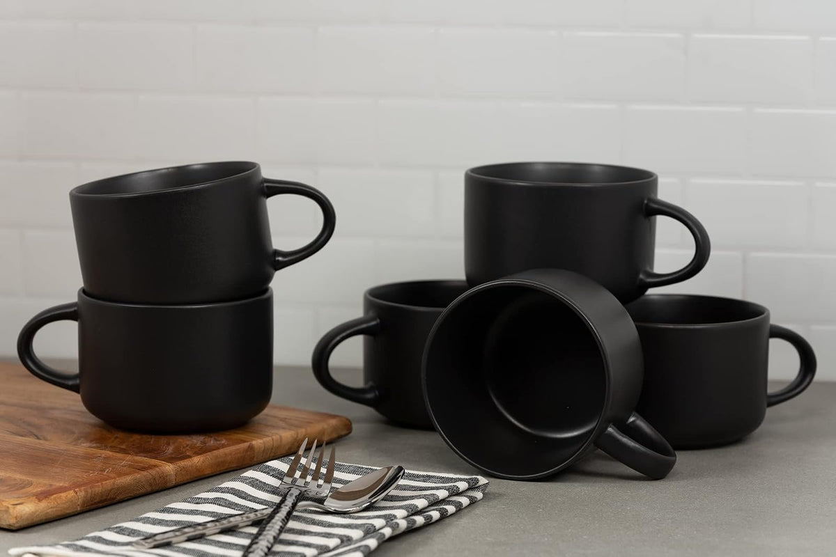 10 Strawberry Street Wazee Tazas de Gran Tamaño Mate, Color Negro - 1 x 6 unidades