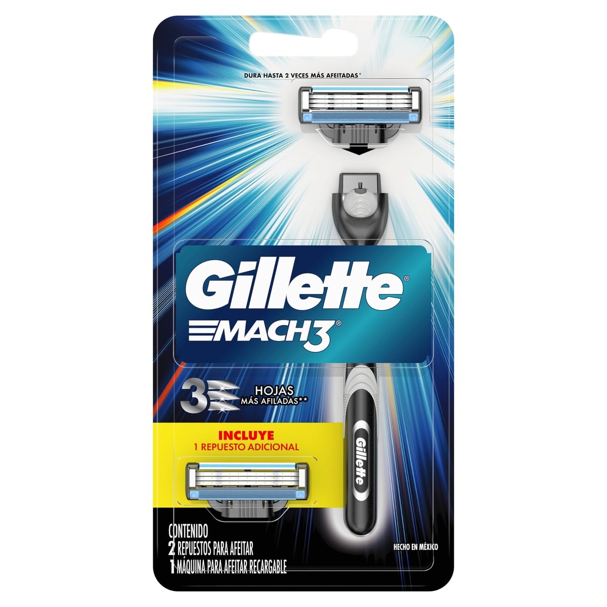 Gillette Rastrillo Mach3, 1 Mango + 2 Repuestos con 3 Hojas