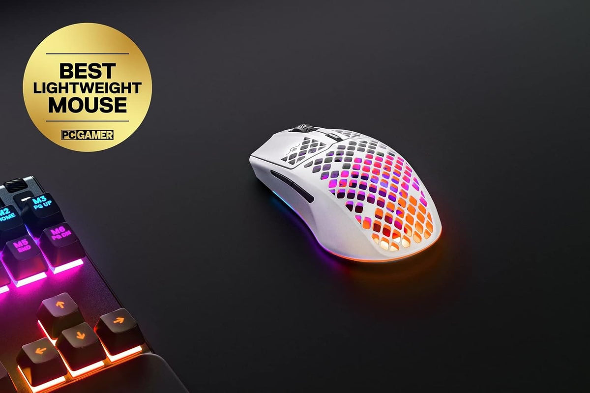 SteelSeries Aerox 3 Wireless - Mouse para Juegos Holey RGB - Diseño Ultraligero Resistente al Agua - Sensor óptico de Aire TrueMove de 18 K dpi