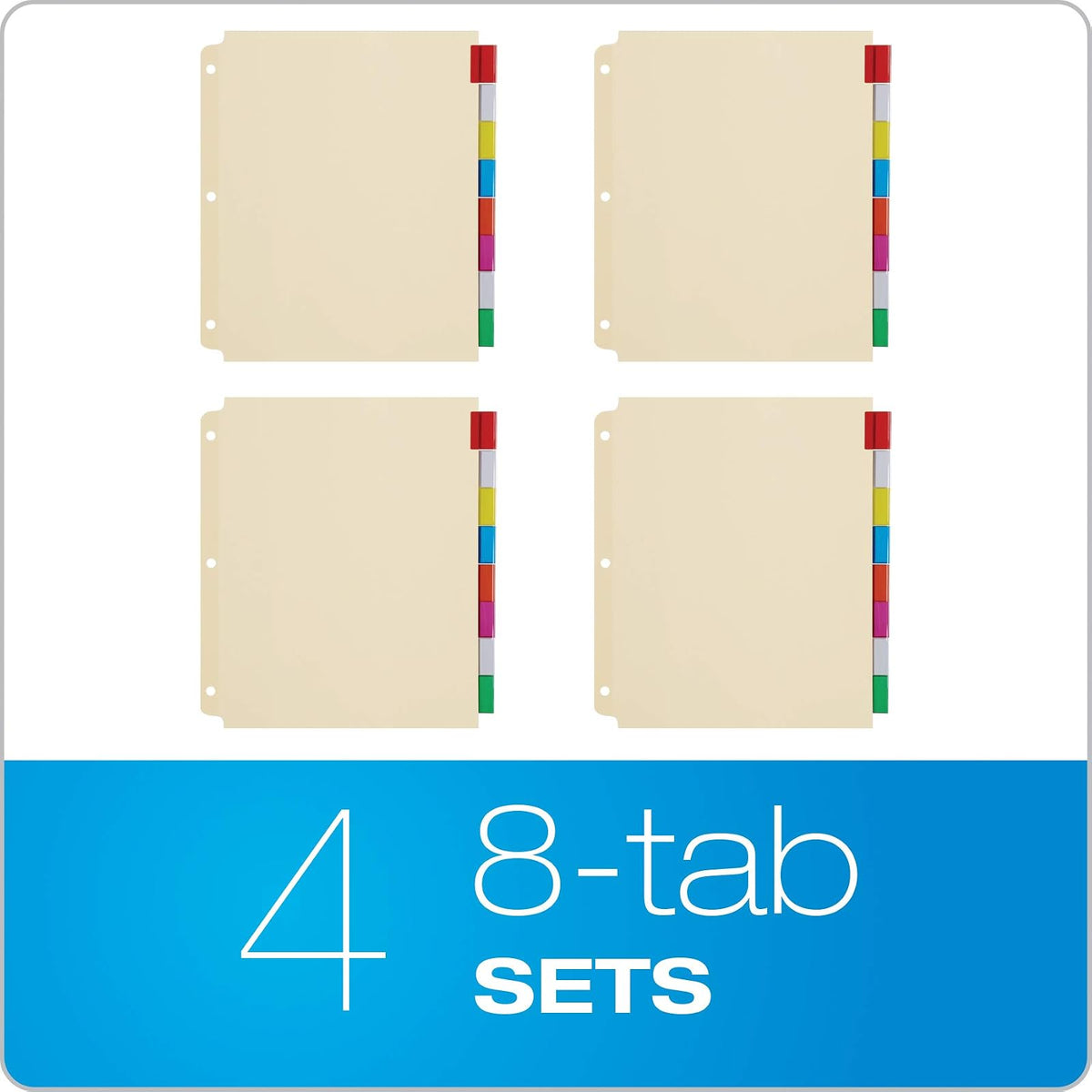Oxford 3 Ring Binder Dividers, 8 Tab, Insertable Multicolor Big Tabs, 4 Sets (R215-8A3), Assorted