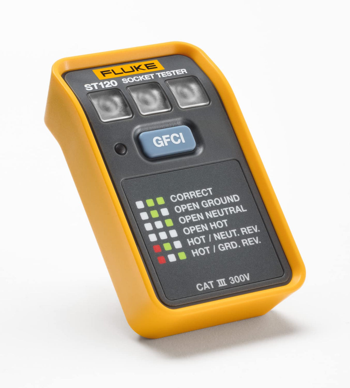 Fluke ST120 Probador de Tomacorrientes Detector de Voltaje Comprobador Prueba GFCI Detección Rápida de Errores de Cableado 6 Estados LED Alta Visibilidad