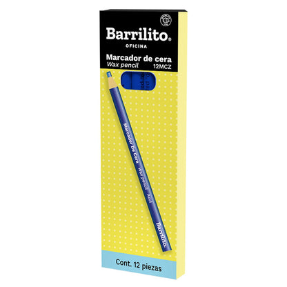 Barrilito Lápiz Marcador de Cera Azul, Caja con 12 Piezas
