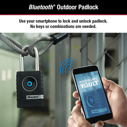 Master Lock - Candado inteligente Bluetooth para exteriores con teclado, cerraduras inteligentes para herramientas, puertas, cobertizos, 2-7/32 pulgadas de ancho, 4401LHEC