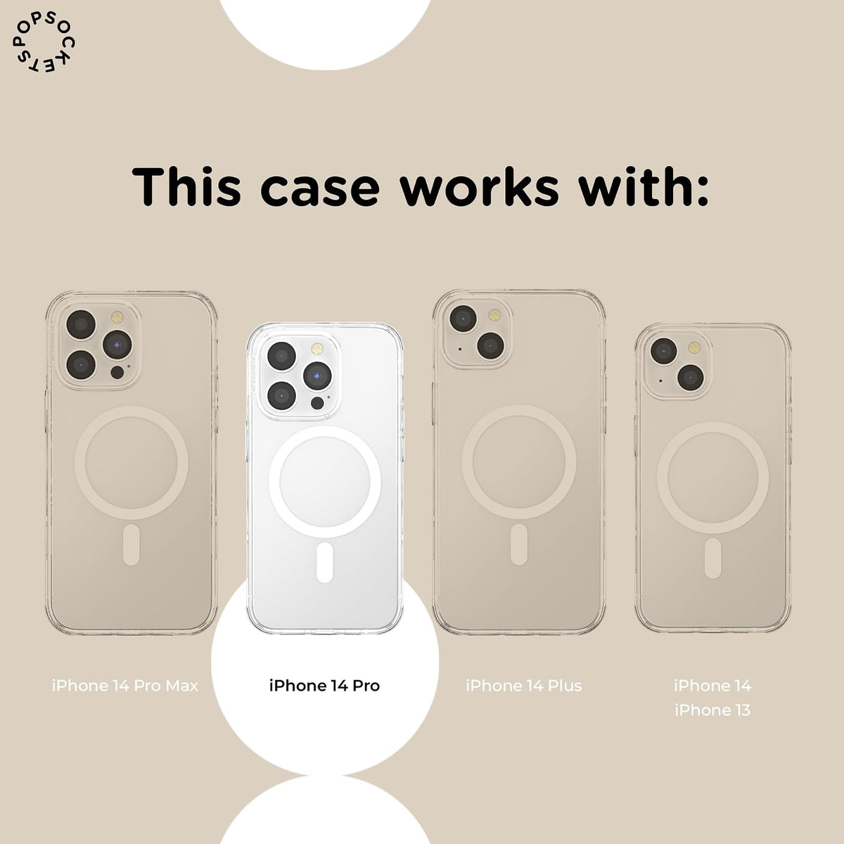 PopSockets - Funda Transparente para iPhone 14 Pro, con Agarre y Deslizamiento, Compatible con MagSafe, Carga inalámbrica Compatible