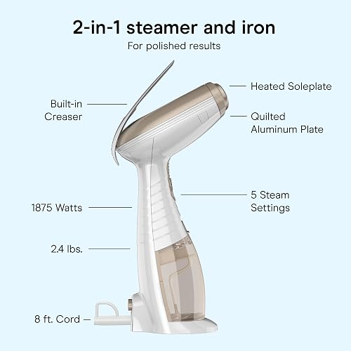 Conair Vaporizador de Ropa de Mano para Ropa, Turbo ExtremeSteam 1875W, diseño portátil de Mano, Fuerte Vapor penetrante