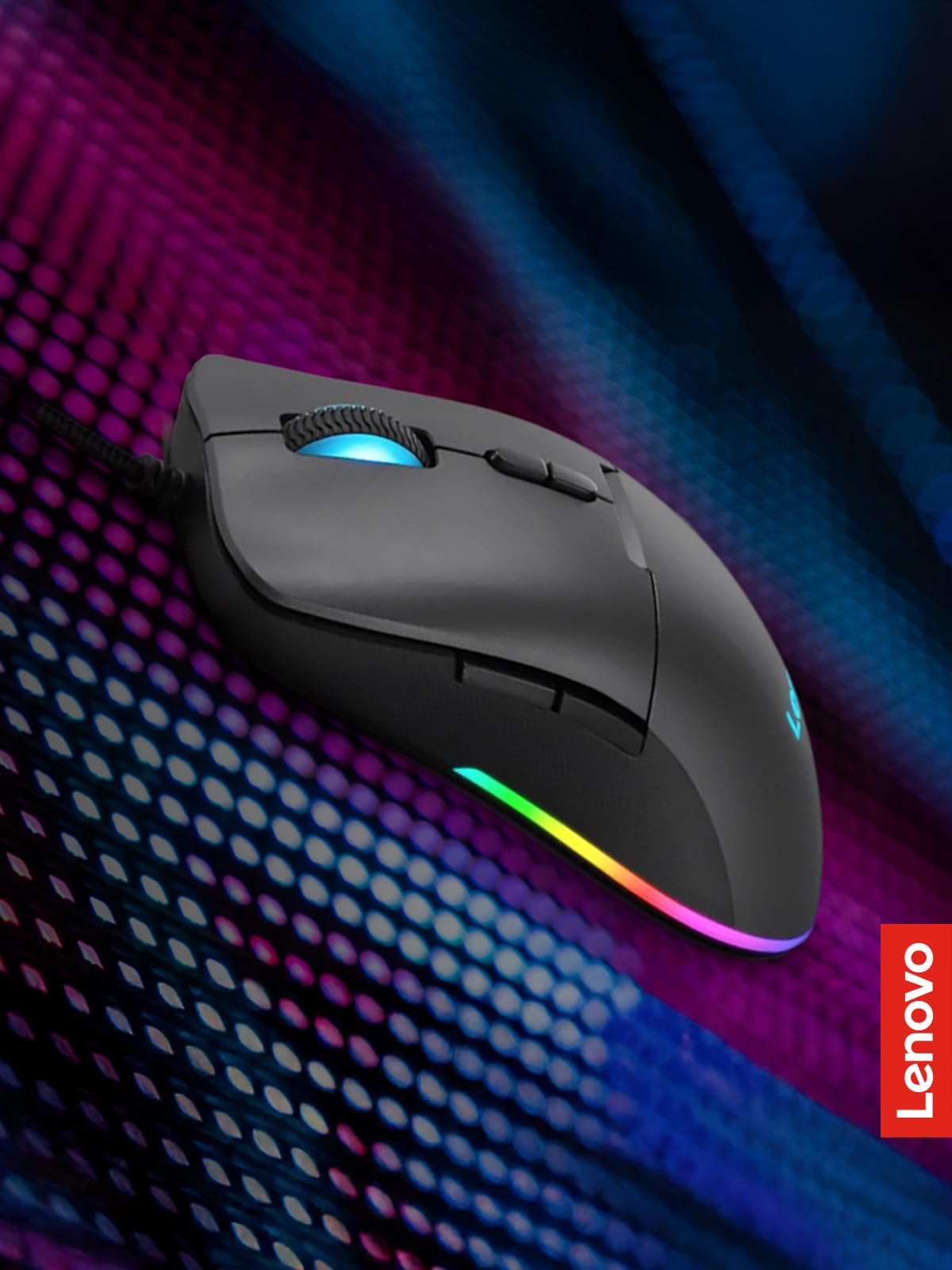 Lenovo M210 RGB mouse para juegos con cable para PC, portátil, computadora con Windows y sistema operativo cromado - 3 zonas RGB, sensor ajustable de 8000 DPI, 7 botones programables, mouse con agarre