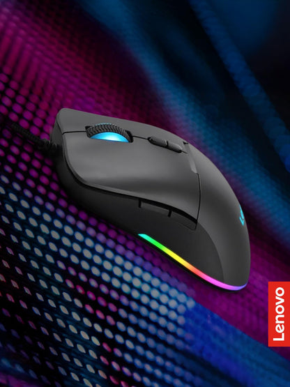 Lenovo M210 RGB mouse para juegos con cable para PC, portátil, computadora con Windows y sistema operativo cromado - 3 zonas RGB, sensor ajustable de 8000 DPI, 7 botones programables, mouse con agarre