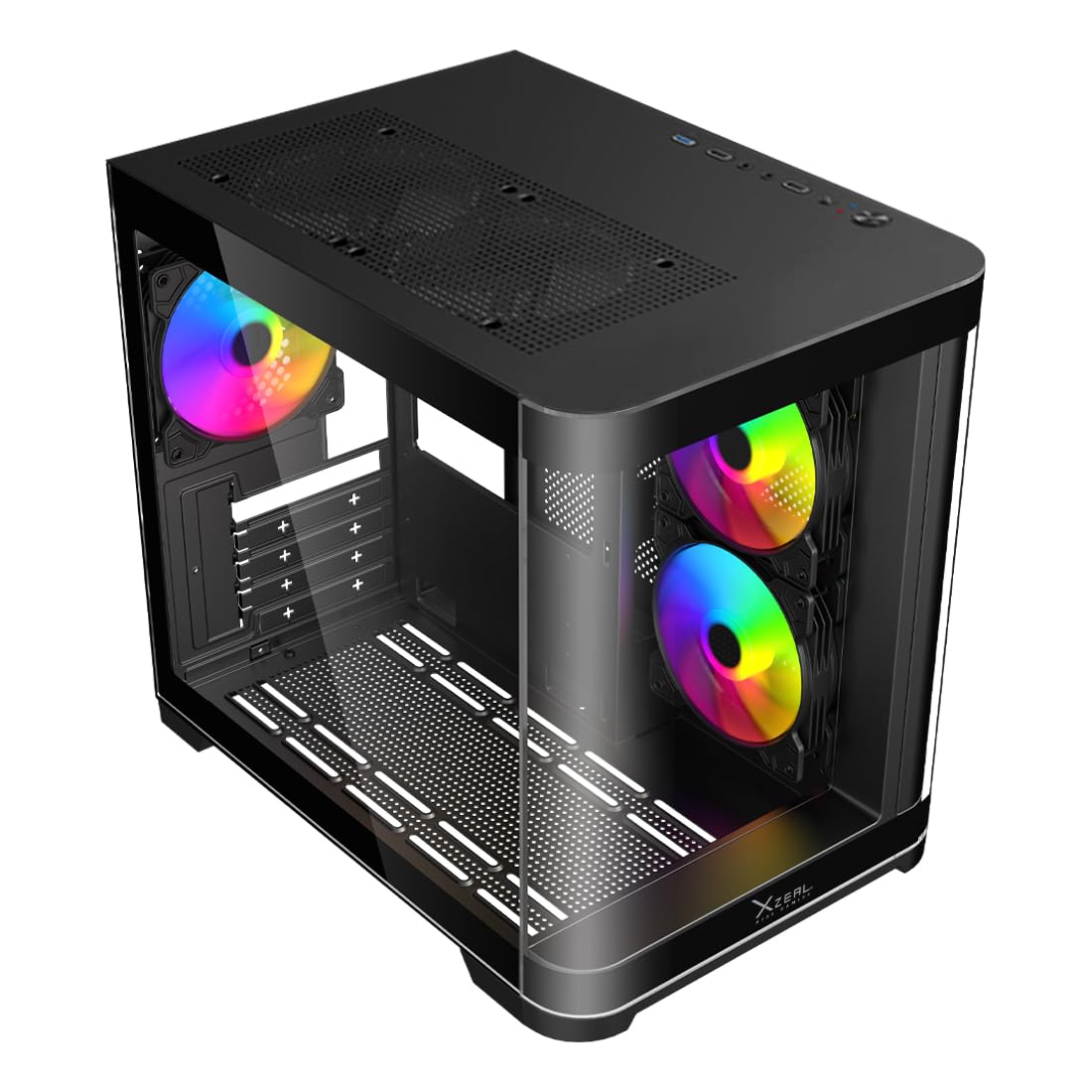 Gabinete Curvo Xzeal M-ATX/ITX 2X USB 2.0 + 1x USB 3.0 + 3.5 mm + 3 Ventiladores RGB Negro