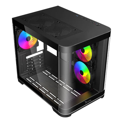 Gabinete Curvo Xzeal M-ATX/ITX 2X USB 2.0 + 1x USB 3.0 + 3.5 mm + 3 Ventiladores RGB Negro