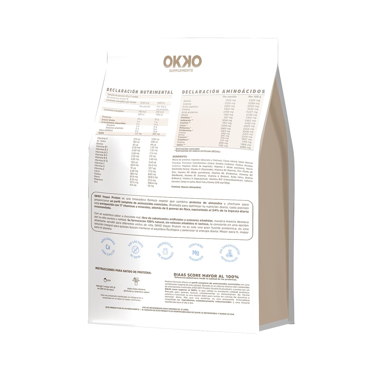 OKKO Proteína Vegana Deep Chocolate 680 g, con 17 Vitaminas y Minerales, 6 g de Fibra y 9 Aminoácidos Esenciales, Fórmula 100% Natural, para Batidos, Smoothies y Alimentación Diaria