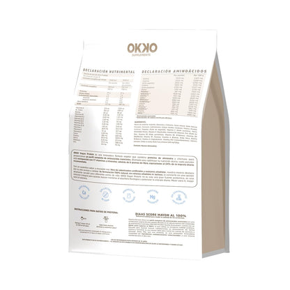 OKKO Proteína Vegana Deep Chocolate 680 g, con 17 Vitaminas y Minerales, 6 g de Fibra y 9 Aminoácidos Esenciales, Fórmula 100% Natural, para Batidos, Smoothies y Alimentación Diaria
