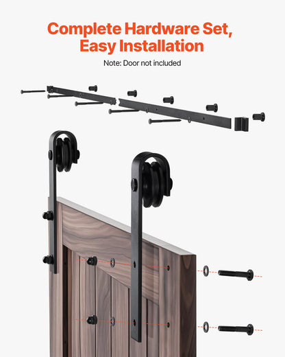 VEVOR Kit de Herrajes para Puerta Corrediza de Granero de Acero al Carbono Riel de 1,83 m para Una Sola Puerta Ancho Máximo de 91,44 cm Espesor de 34,92-44,45 mm Carga de 150 kg para Hogar, Negro