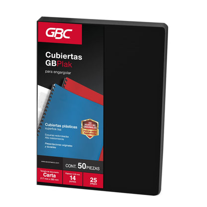 GBC Cubierta para Encuadernar Tamaño Carta, 14 Puntos - LISO - COLOR NEGRO