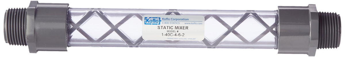 Koflo 1-40C-4-6-2 Mezclador en línea estático de PVC transparente Schedule 40 tubos; 1 pulgada NP(M), 6 elementos