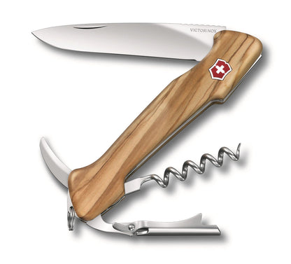 Victorinox Wine Master de Madera de Olivo con Funda de Piel, 130 mm, 6 Usos