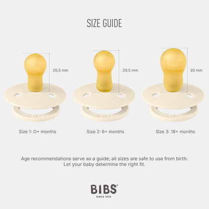 BIBS Chupones Colour Pack de 2, Tetina redonda de látex natural, Talle 2, Color Ivory/Sage, 6 a 18 meses, Hecho en Dinamarca