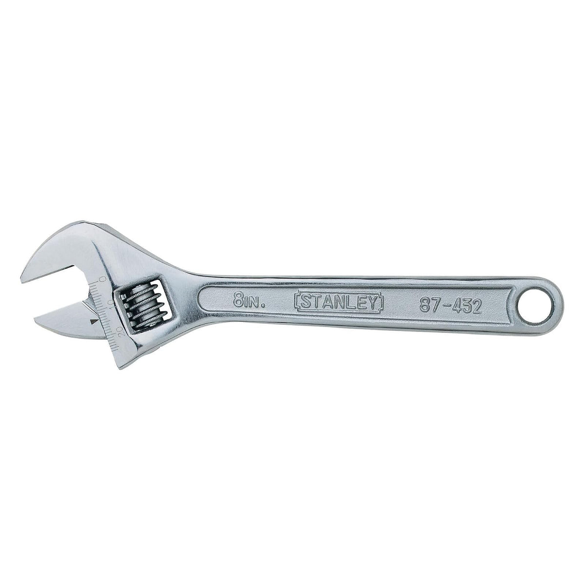 STANLEY Llave ajustable 8" (200 mm), cromada, mandíbula ajustable, escala láser SAE y mm, acabado anticorrosión (87-432LA)