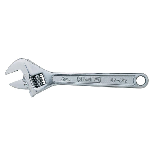 STANLEY Llave ajustable 8" (200 mm), cromada, mandíbula ajustable, escala láser SAE y mm, acabado anticorrosión (87-432LA)