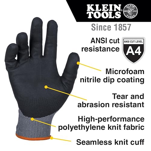 KLEIN TOOLS 60587 | Guantes Nivel De Corte A4 | Talla CH | Agarre Superior | Guantes de trabajo con protección A4 contra cortes y agarre firme para usar herramientas en seco o húmedo.