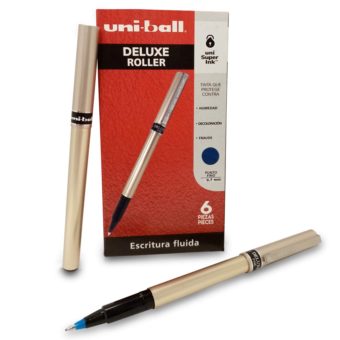 Uni-Ball Bolígrafo Antifraude Deluxe Roller Punto Ultrafino .7mm, 6 Piezas Color Azul 305.Ub177Az