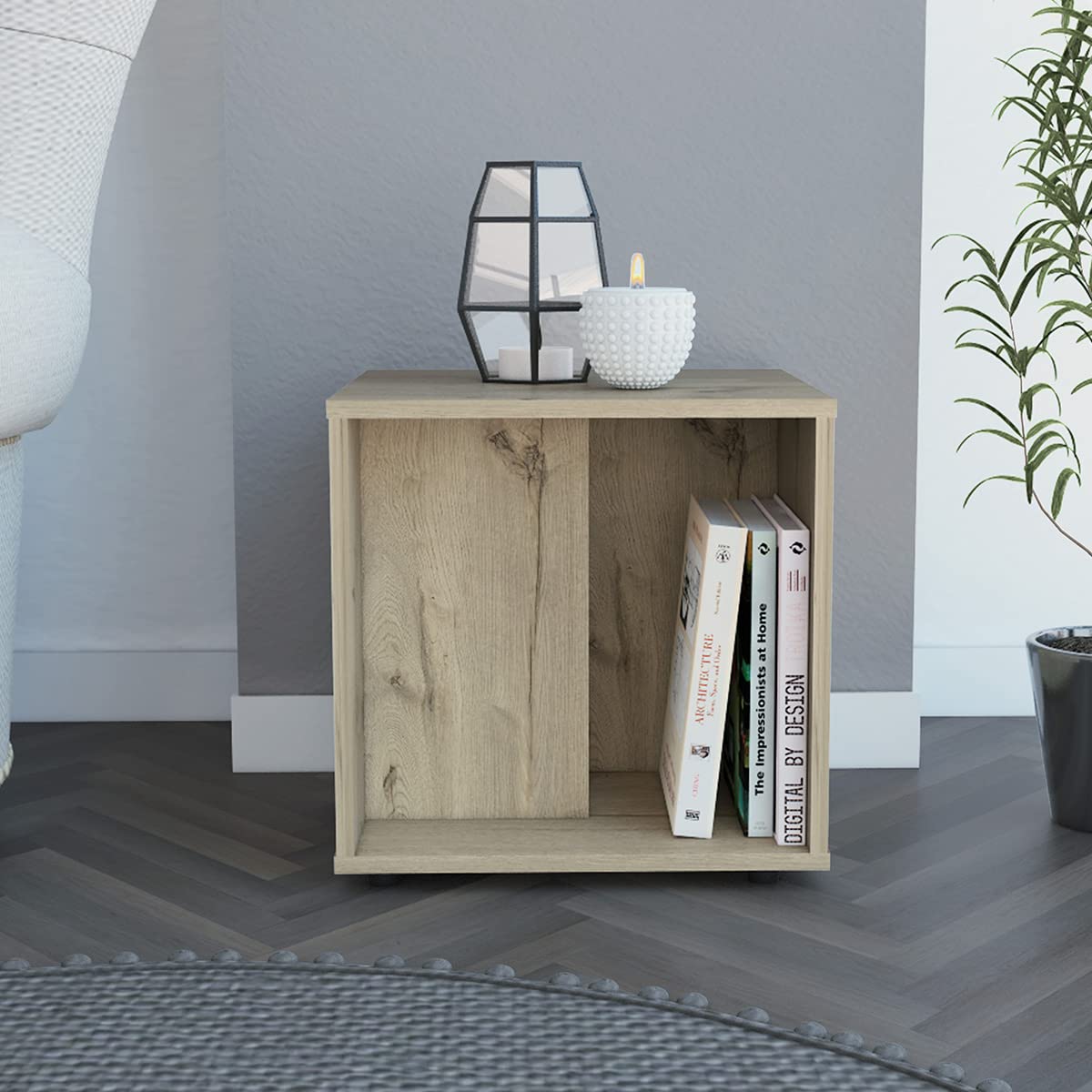 Deco Home KLIK Mesa Auxiliar prana armable, Color Duna, Dimensiones 42 Largo X 40 Ancho X 42 Alto cm, Estilo contemporáneo, con Espacios Laterales