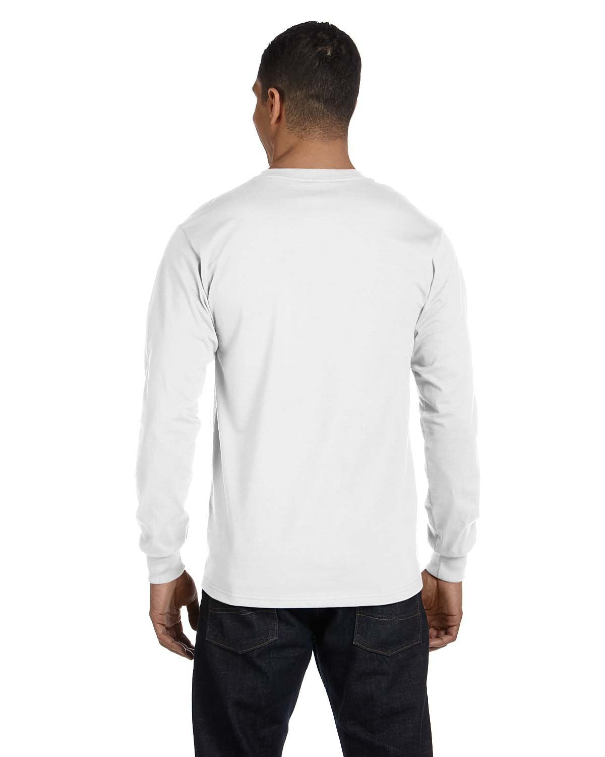 Hanes Essentials - playera de manga larga para hombre, cuello redondo de algodón para hombre, paquete de 2, Blanco - 2 paquetes, Large