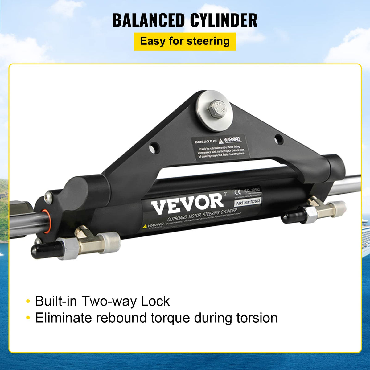 VEVOR Cilindro de dirección hidráulica, HC4645H de Montaje Frontal hidráulico Fuera de borda, Apto para dirección de Barcos de hasta 150 HP
