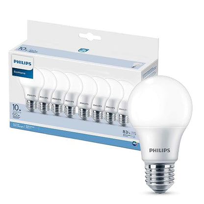 Philips LED EcoHome Paquete de 8 Focos 10W Luz Fría, Ahorro de Energía, Iluminación Potente para el Hogar, Encendido Instantáneo, Larga Duración, Uso Diario en Diferentes Espacios