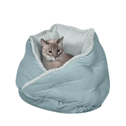 Furhaven Cama Autocalentable de Piel Sintética para Mascotas Pequeñas - Minky & Velvet Aquamarine - Pequeño - Cama envolvente