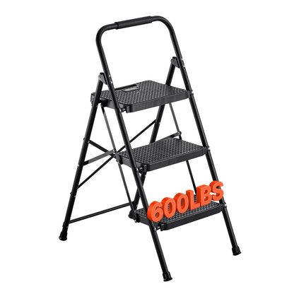 VEVOR Escalera Plegable de 3 Peldaños, Escalera de Tijera con Estructura de Acero, Capacidad de Carga Máx. 272 kg, con Pies Antideslizantes y Asa Superior de Goma, Utensilio para Hogar Cocina Oficina - 3 pasos