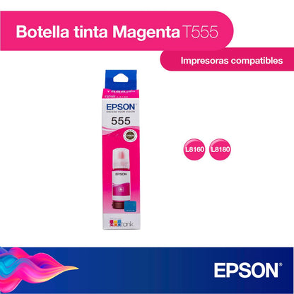 Epson Ecofit Botella de Tinta Fotográfica Color Magenta T555 para Impresoras L8160 y L8180