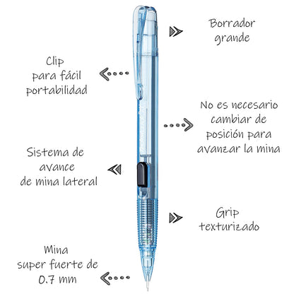 Pentel de México PD107T-SR Lap. Techniclick, Azul Cielo, 0.7 mm, color Azul Cielo, 0.7 mm, pack of/paquete de 1