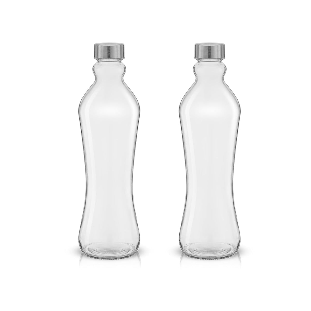 JoyJolt - Juego de 2 botellas de agua de vidrio, 32 onzas, 1 litro, vidrio transparente con tapas de acero inoxidable, a prueba de fugas, ideal para jugos o té helado